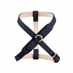 MAYADORO Contour Dog Harness Black in Italian leather with beige interior and golden stainless steel