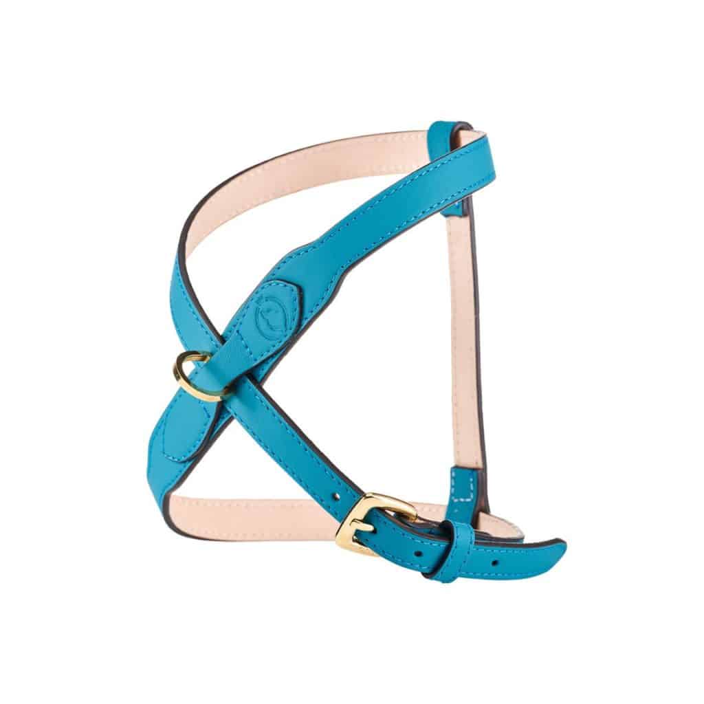 MAYADORO Contour Harness Turquoise in nappa leather with nubuck interior and golden stainless steel metal parts