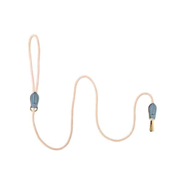 Velvet Dog Leash Sky – short dog leash with beige velvet cord and sky-blue leather