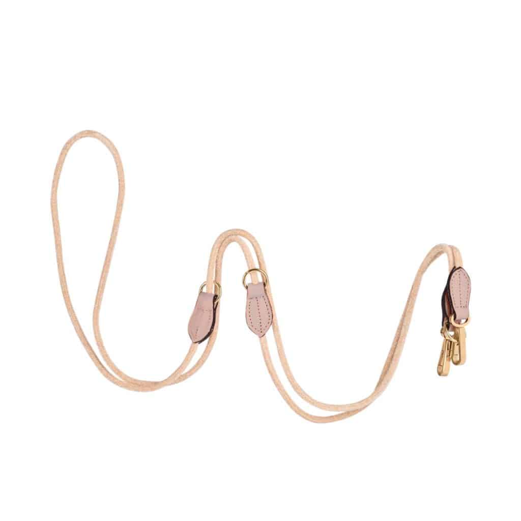 Velvet Long Leash Rose – long dog leash in beige velvet cord with rose leather and golden stainless steel hardware