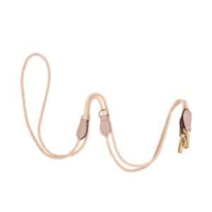 Velvet Long Dog Leash Rose in beige velvet cord and rose leather with golden stainless steel parts