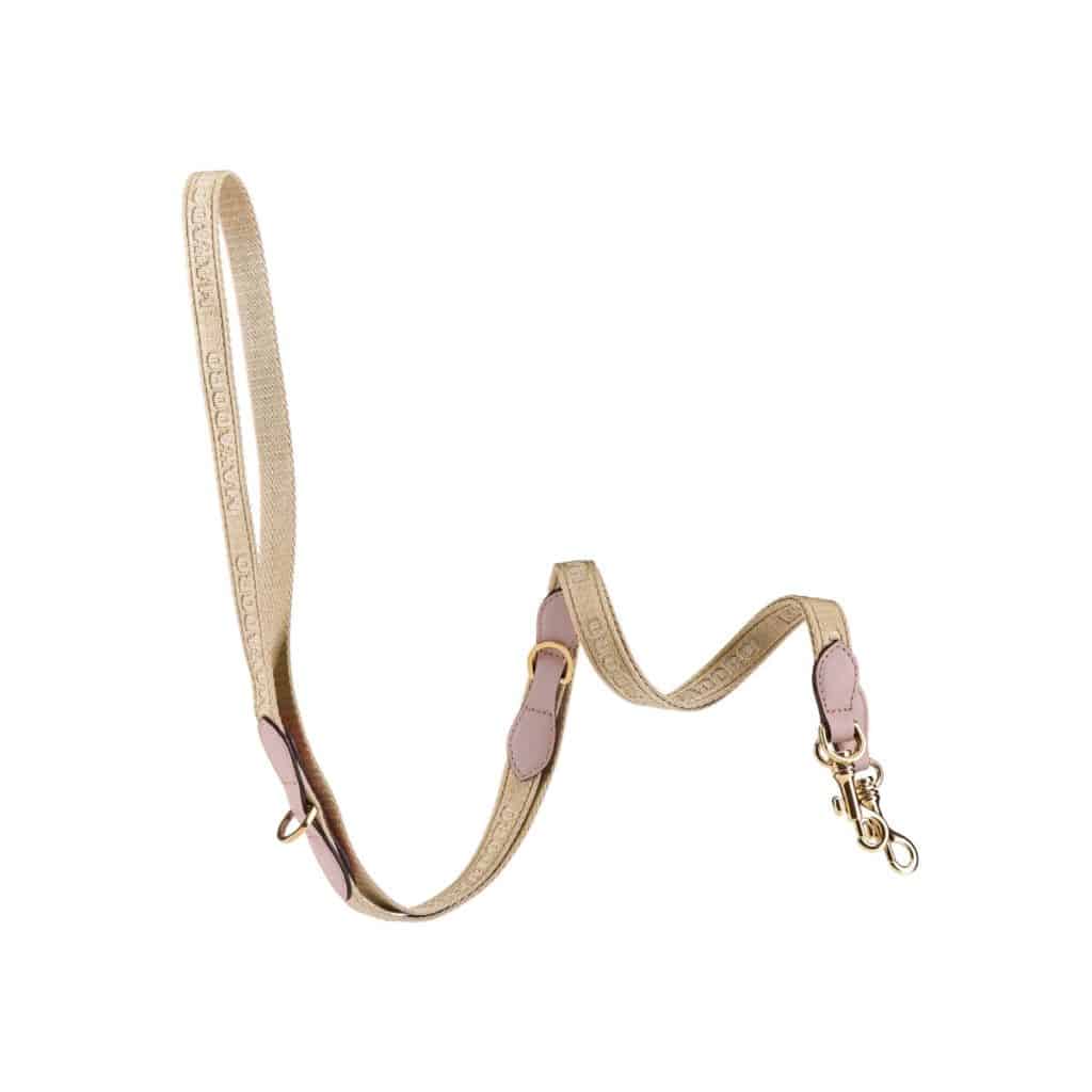 Woven Leash Rose Long - elegant long dog leash with rose leather and shimmering textile