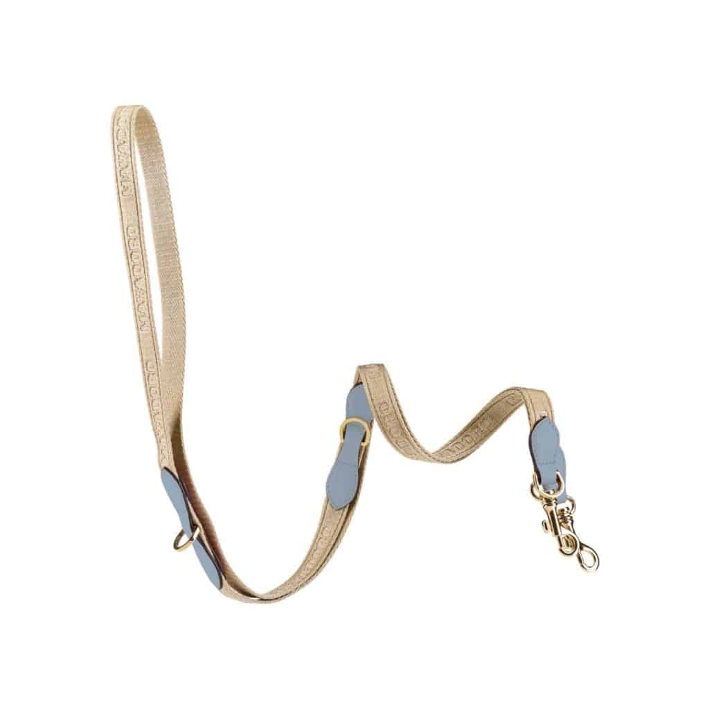 Woven Leash Sky Long - elegant dog leash in sky-blue nappa leather and shimmering textile