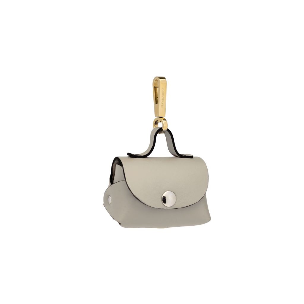 Ivory leather mini-bag with stainless steel carabiner - Italian dog accessory by MAYADORO