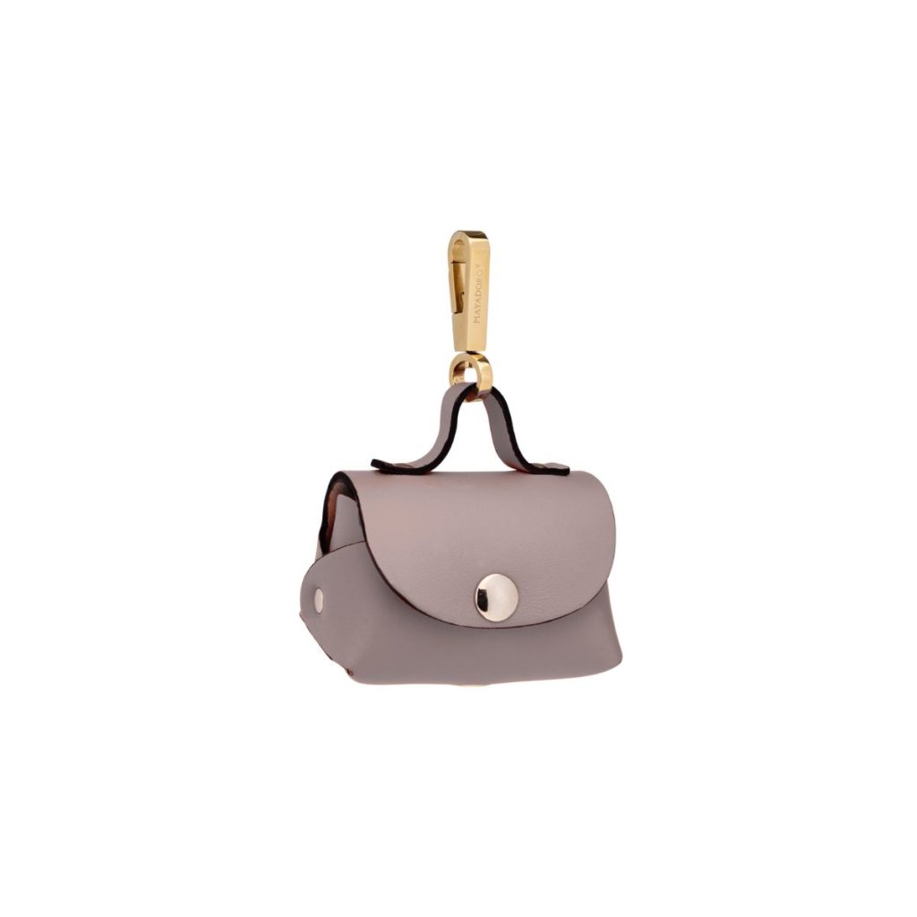 Rose leather mini-bag with stainless steel carabiner - MAYADORO