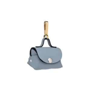 Sky blue leather mini-bag with stainless steel carabiner - MAYADORO