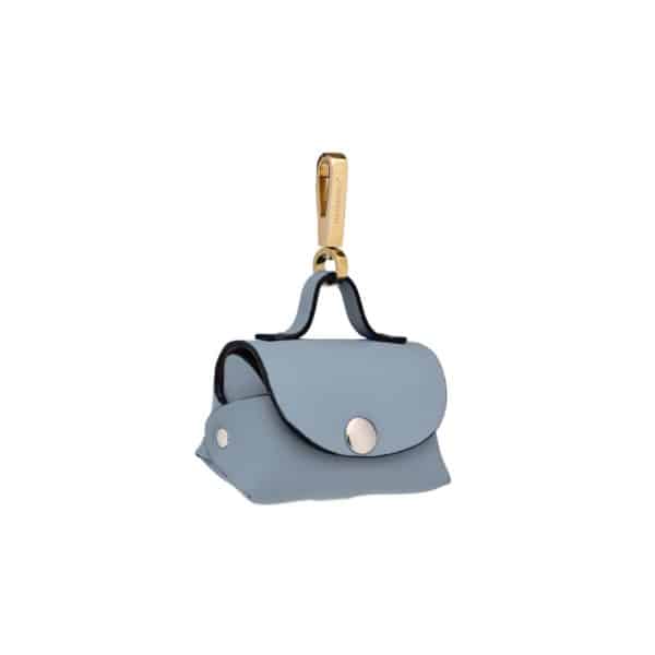 Sky blue leather mini-bag with stainless steel carabiner - MAYADORO