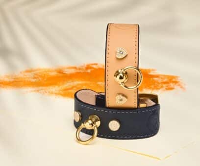 MAYADORO dog collar and matching bracelet, handcrafted in Italy and set with diamonds.