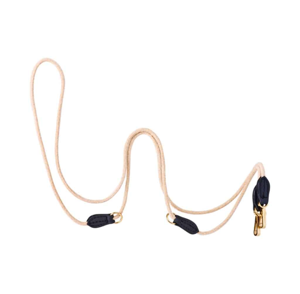 MAYADORO velvet dog leash long in black with leather details and gold-tone stainless steel hardware