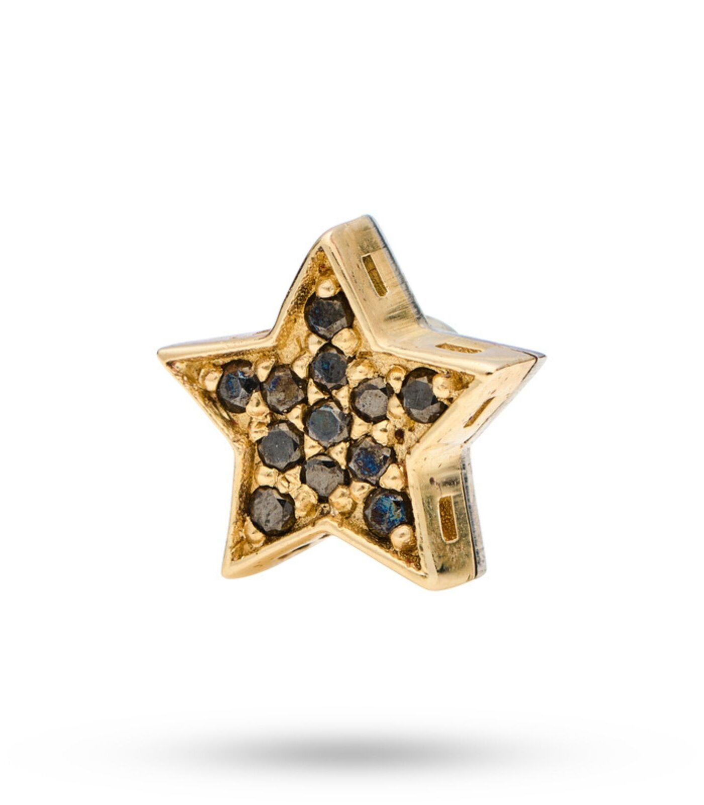 14k gold star motif with black diamonds